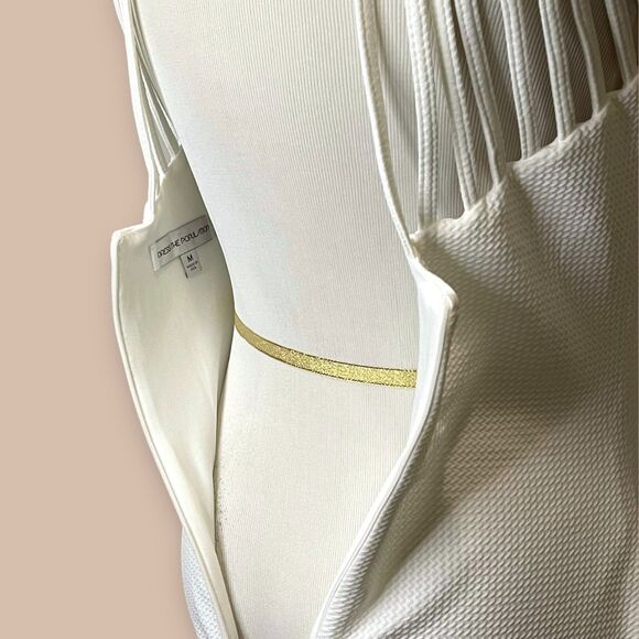 Dress The Population NWT Ivory Gwen Bodycon Midi Dress Strap Detail Stretchy M - Picture 8 of 14